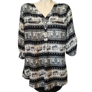 Rue 21 Black and White Elephant Blouse Size XL